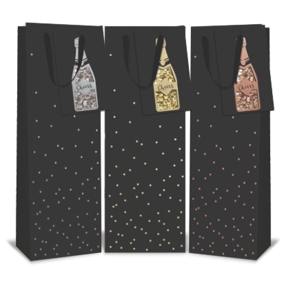 Picture of £0.99 GIFT BAG BOTTLE BLK SEQUIN(12)7768
